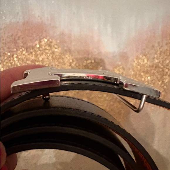 Hermès Black Leather Belt with Silver Buckle - Picture 3 of 7